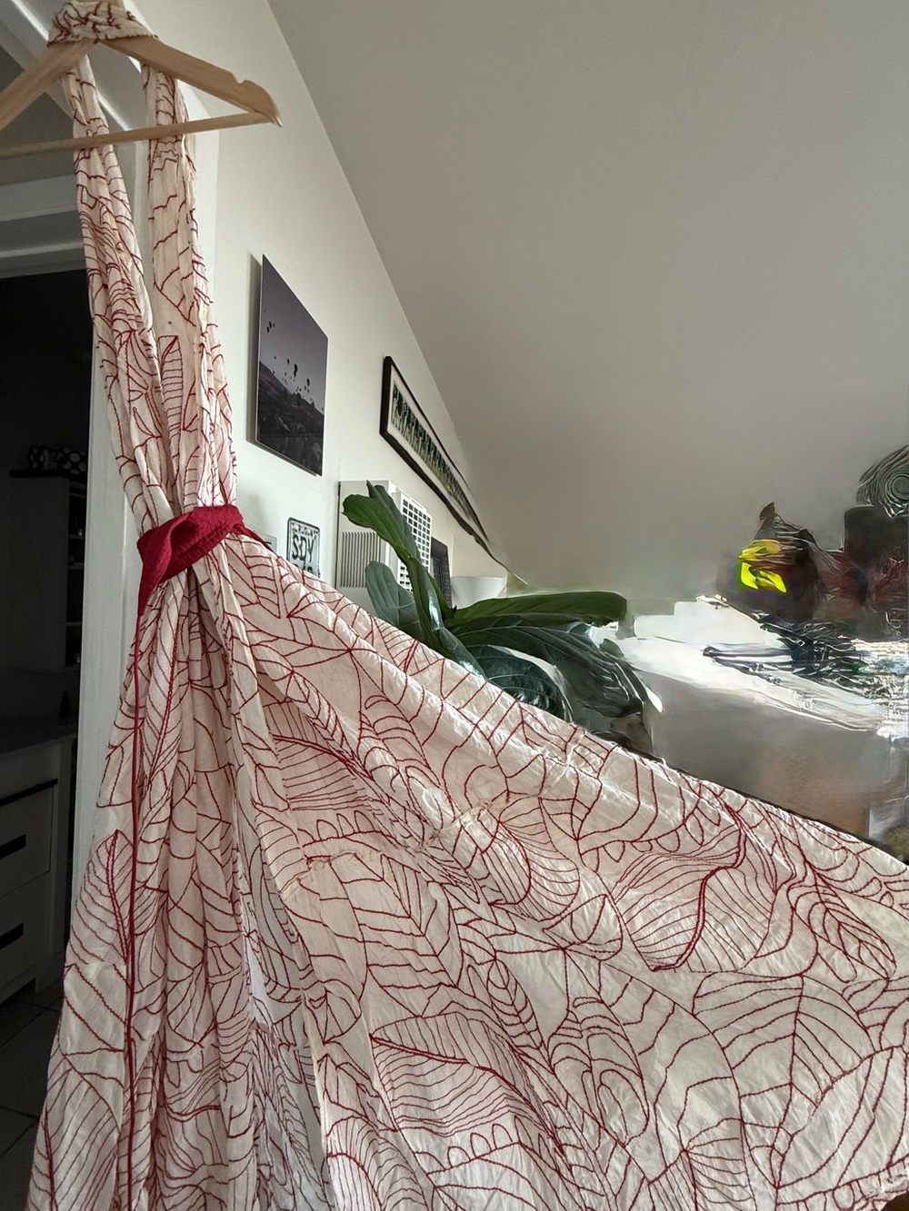 Anthropologie Samarkand Maxi Dress with Red Leaf Print